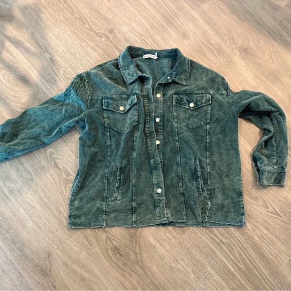 Green Blakeley 1X Corduroy Jacket Shacket Raw Edge - Picture 1 of 7